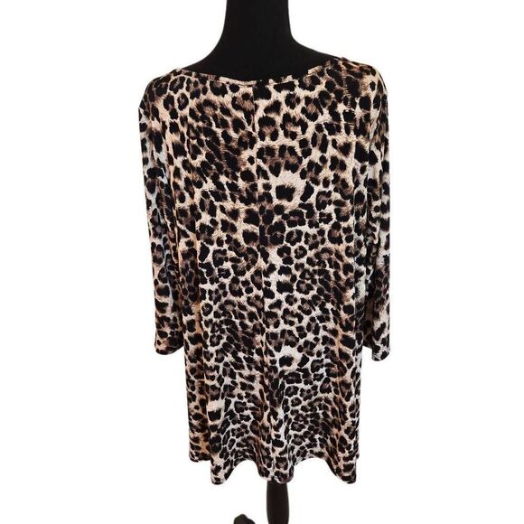 Lovely J Womens Leopard Print Criss-Cross Tunic Blouse Black Brown Plus Size 1X - Picture 4 of 9